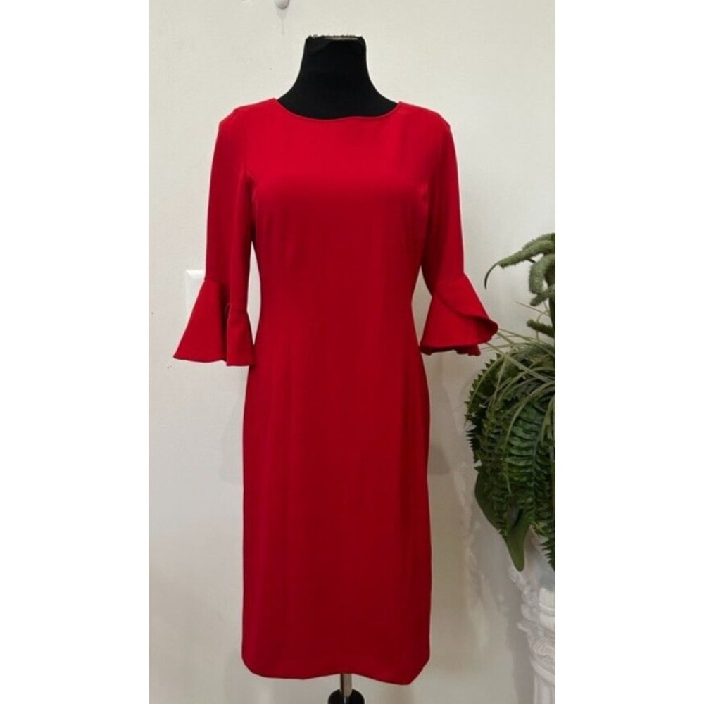 NWT DKNY Women's Red Bell Sleeve Sheath Dress Size 10 MSRP $129